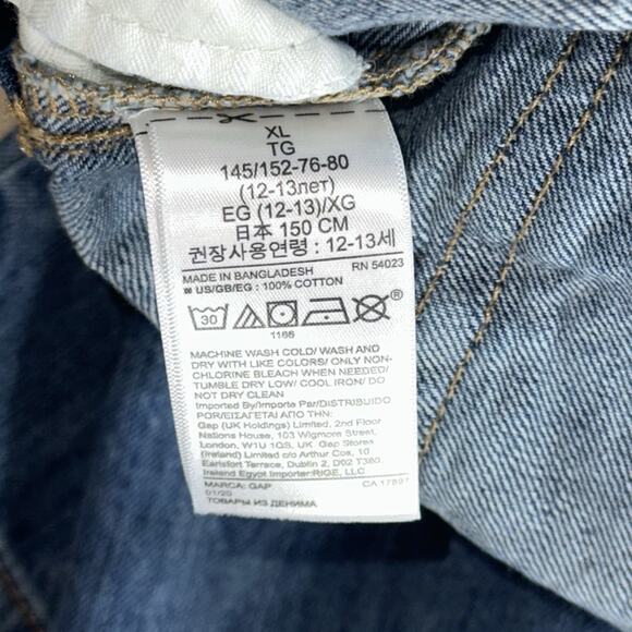 Gap Kids Overalls Girls XL Denim Blue Relaxed Distressed Bootcut Cotton - Picture 9 of 9